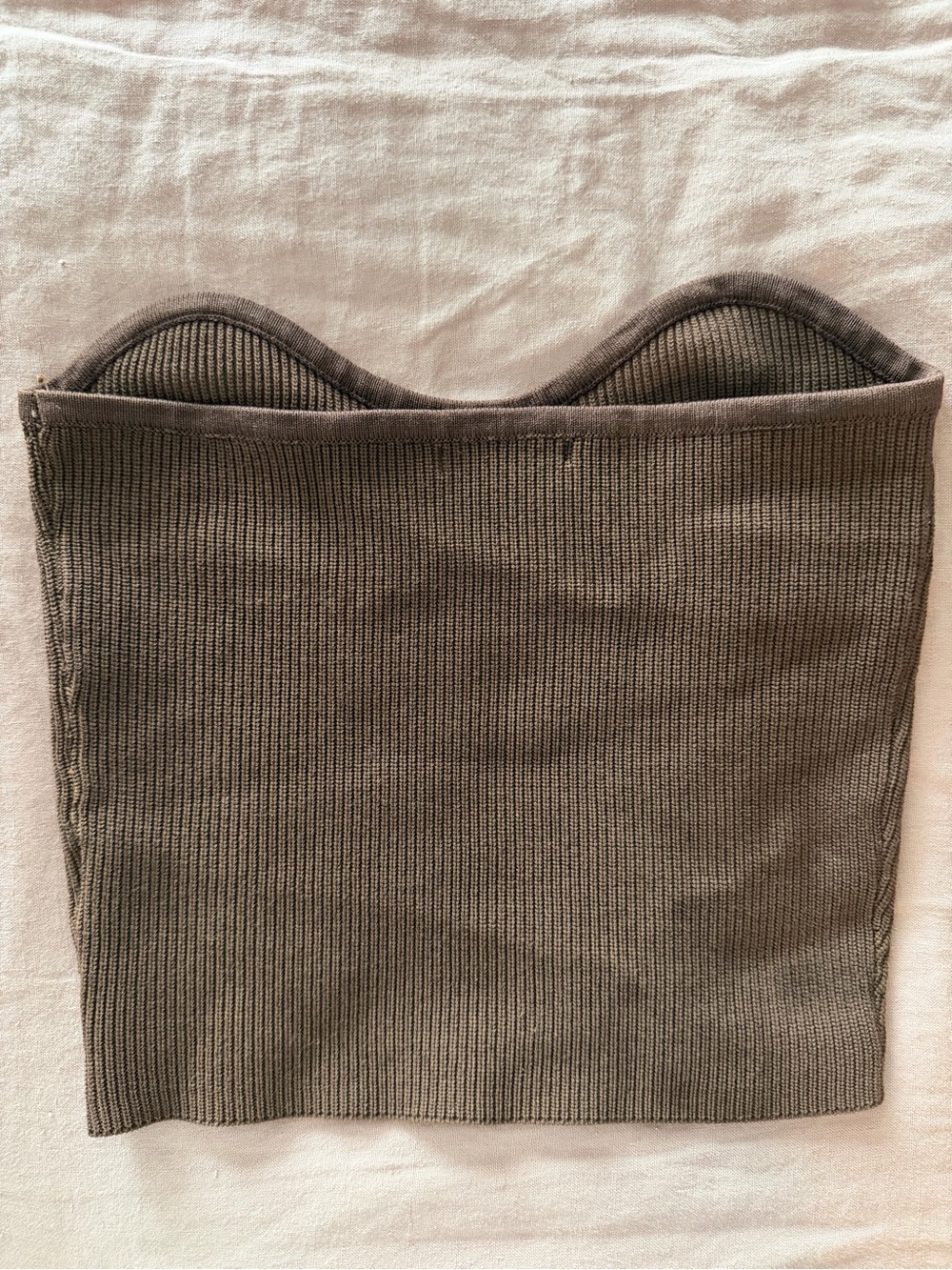 Brown Ribbed Strapless Top - Picture 2 of 4